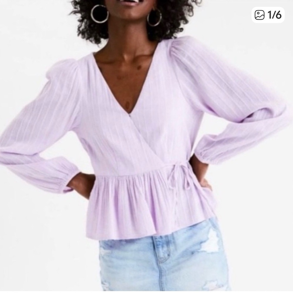 American Eagle- Women’s Lilac Wrap Peplum Blouse - Size XS
